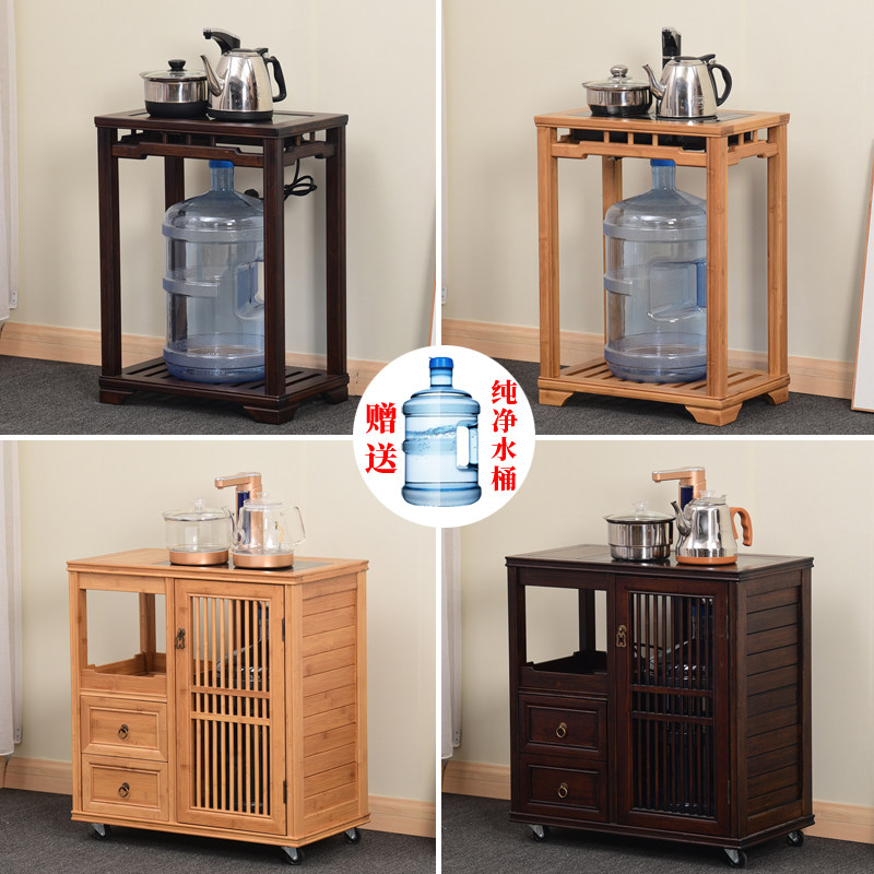 Bamboo tea side cabinet Household simple mobile quick cooker tea cabinet Walnut color tea table Small tea table Solid wood tea tray