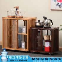 Mobile wheeled tea cabinet bamboo tea table coffee table solid wood tea cart simple electric tea stove tea table household tea tray tea