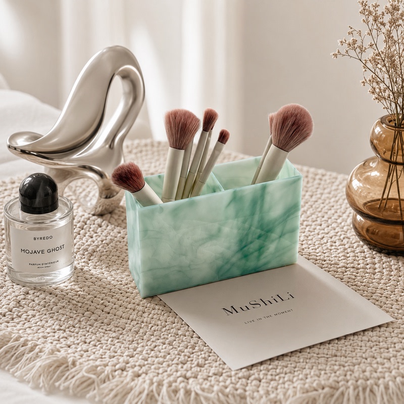 Wooden Acrylic Marble Eyebrow Pencil Makeup Brush Storage Rack Display Stand Desktop High-Value Pencil Organizer