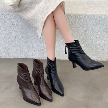 French back zipper fashion women's boots stiletto pointed toe temperament socialite winter plain boots black 9990-1