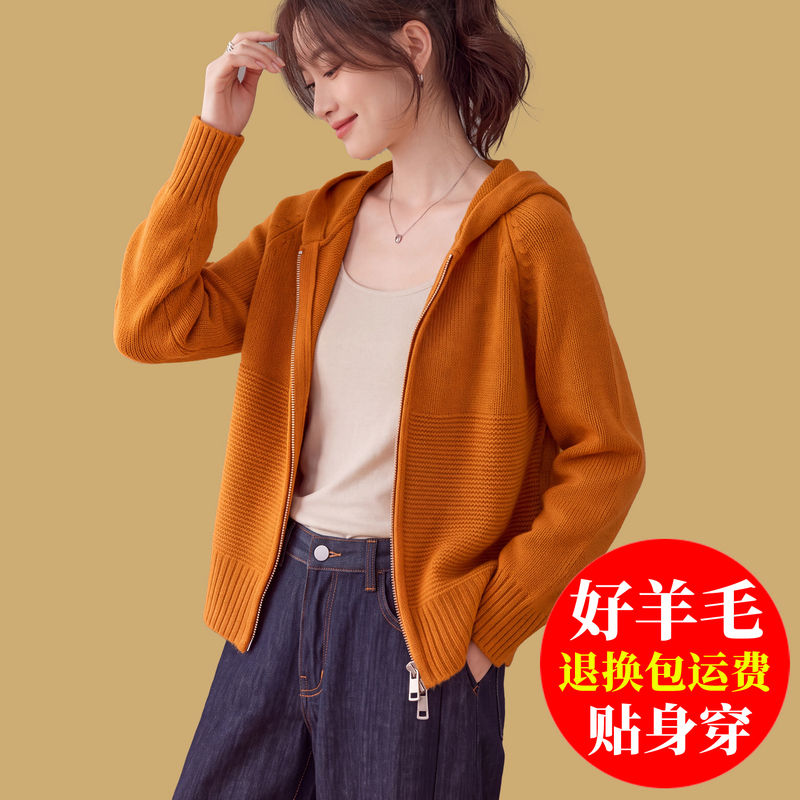 Casual Style Hooded Zip-Up Knitted Wool Cardigan Women's Sweater Coat Versatile Stylish Double-Zip Solid Color Top