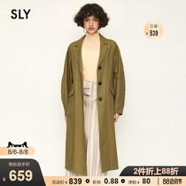 SLY new vintage solid color hanging sense belt medium-long windbreaker women 030DSY30-0900
