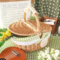 Spring outing lolita rattan picnic basket ins wind outdoor net red supplies woven double open basket large flower basket
