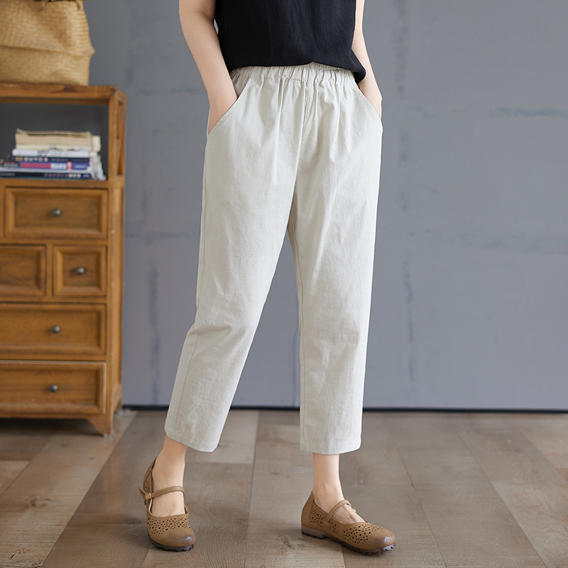2026 Summer New Thin High-Waisted Cotton and Linen Eight-Point Pants for Women, Plus Size Loose Slimming Casual Carrot Pants, 8-Point Pants
