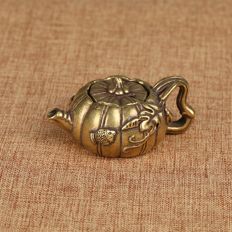 Brass Pumpkin Pot small teapot swing piece Mini small copper pot cute little pot handlebar copper small pot tea track Lingang pot-Taobao