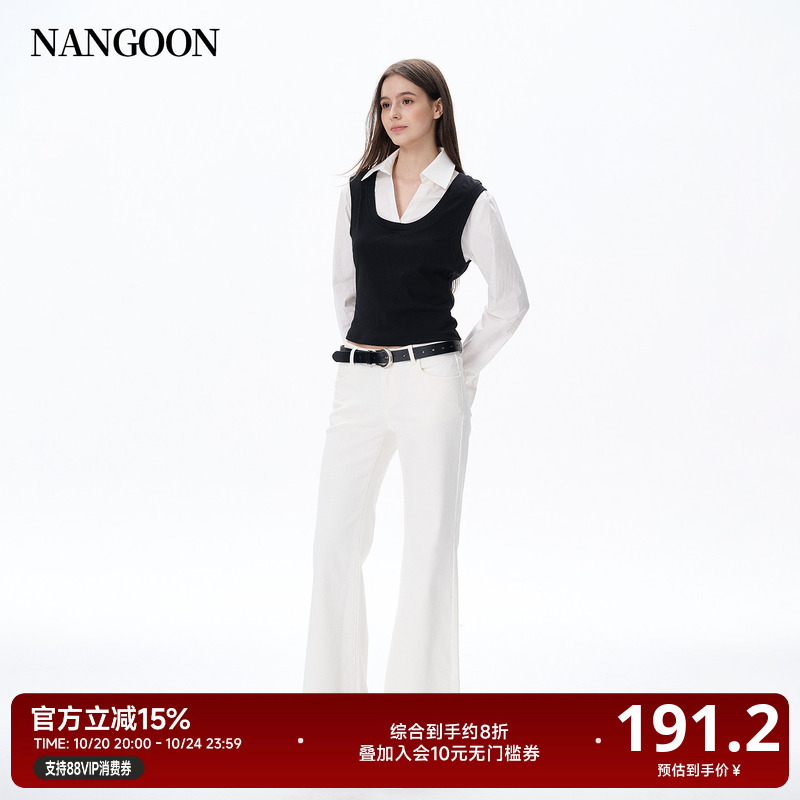 Nangoon Design Sense ins Fake Two-Piece V-Neck Shirt Top Versatile and Stylish New Autumn Women's Black Top Nangoon Design Sense ins Fake Two-Piece V-Neck Shirt Top Versatile and Stylish New Autumn Women's Black Top