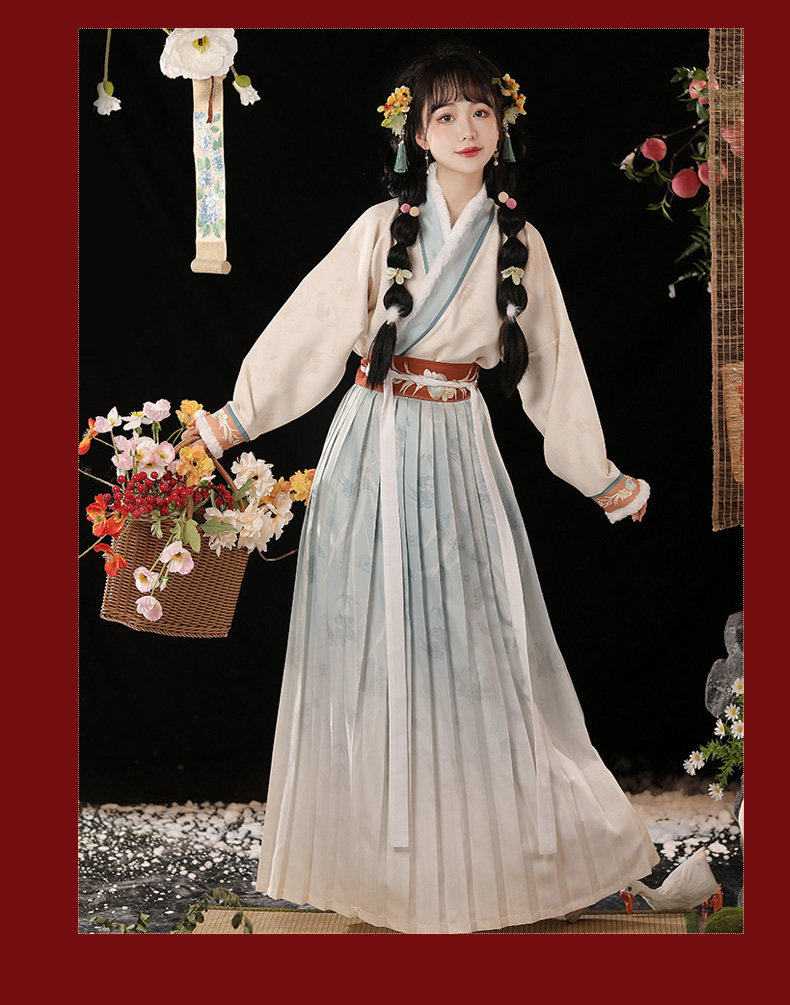 原创乖兔汉服女冬款长干寺宋制对襟长袄百褶裙日常加绒套装-阿里巴巴