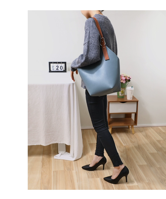 Viney bucket bag túi lớn túi nữ 2020 túi xách da kiểu tây mới túi đeo vai nữ lưới đơn giản màu đỏ - Túi xách nữ