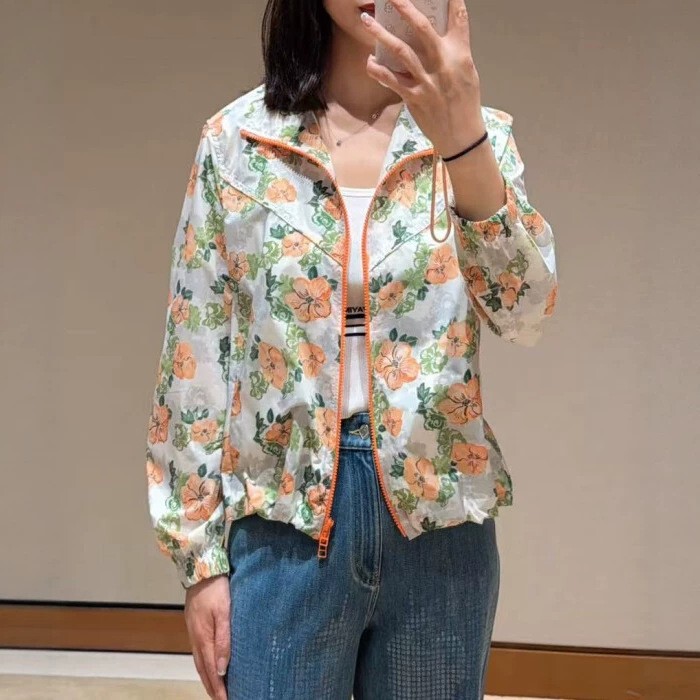 In-Stock Women's Clothing 2026 Spring/Summer New Printed Jacket, Women's Sporty Boxy Loose Stand-Collar Sun Protection Jacket