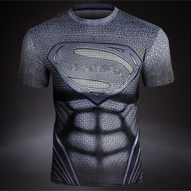 Men's summer pro gym elastic quick-drying t-shirt short-sleeved sports fighting boxing trainer clothing running superman tights