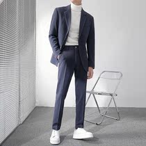 Light mature Wind Autumn fried street suit mens high-end dress set Tide brand loose casual jacket Ruffian suit suit