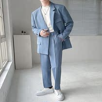 Light and mature style handsome suit mens autumn and winter youth personality half collar design sense loose suit a suit