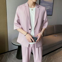 Summer thin loose fall feel suit suit suit men handsome groom groom best man wedding dress class suit two-piece suit