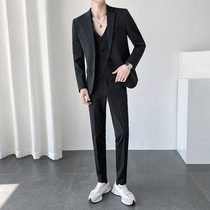 Light mature wind Ruffian handsome fried street suit boys handsome clothes casual fashion brand mens wedding suit a set of light luxury dress