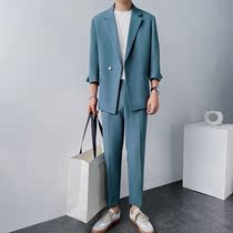 Light mature wind early autumn ins Net red loose mob suit mens Tide brand handsome casual small suit two-piece suit