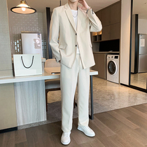 Light mature wind loose two buckles suit mens high-end dress mens clothing set Net red handsome casual suit autumn