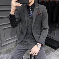 Suit mens suit Korean style slim British style small suit two-piece male ruffle handsome leisure youth business dress tide