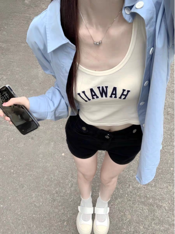 【European and American Style】Wanwan Youyi Women's Summer New Slim Fit Letter Print Camisole 0.09kg1824 【European and American Style】Wanwan Youyi Women's Summer New Slim Fit Letter Print Camisole 0.09kg1824