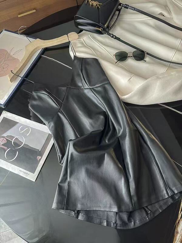 Large Stock [Spanish Order] Women's Leather Strap Dress Autumn and Winter Dress Sweet Cool Spicy Girl Style 0.26kg