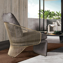 American furniture light luxury single sofa chair living room fabric soft bag stainless steel line high backrest small apartment sofa