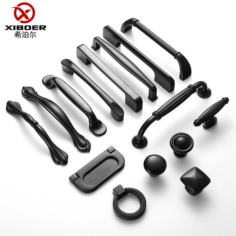 American style black wardrobe door handle modern minimalist cabinet single hole handle aluminum alloy drawer door furniture handle