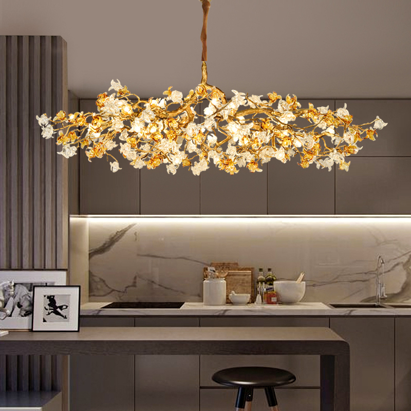 Medieval Style Artistic and Creative Light Luxury Restaurant Chandelier, Living Room Crystal Lamp, Warm and High-End All-Copper Tea Room French-Style Lighting Fixtures