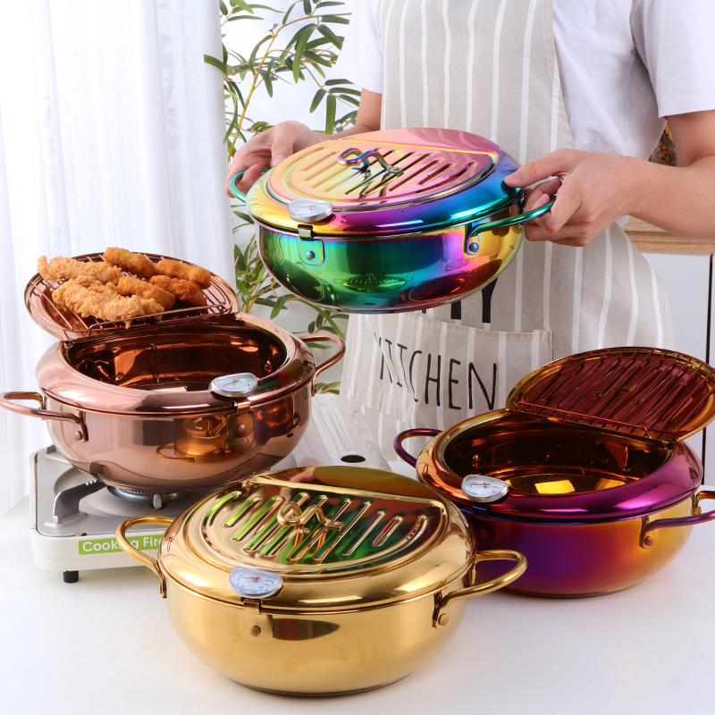 Japanese stainless steel fryer small household mini fryer uncoated frying pan