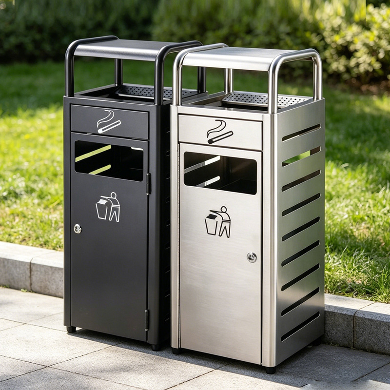 Outdoor Stainless Steel Trash Can with Ashtray for Outdoor Gardens and Scenic Spots, Smoking Area, Cigarette Extinguishing Bin, Peel Bin Outdoor Stainless Steel Trash Can with Ashtray for Outdoor Gardens and Scenic Spots, Smoking Area, Cigarette Extinguishing Bin, Peel Bin