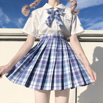 Genuine spot (blueberry milk cream) Miaos original creative grid skirt JK uniform blue grid skirt academic style Japanese pleated skirt