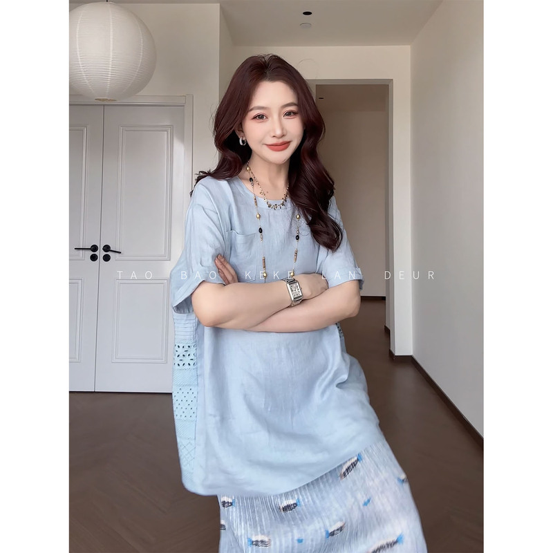 Mama Zai【When the Fog Clears】100% Linen Fashionable Summer Loose Casual Top for Women, Stylish and Slimming Mama Zai【When the Fog Clears】100% Linen Fashionable Summer Loose Casual Top for Women, Stylish and Slimming