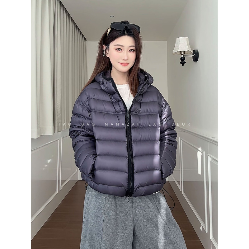 Mama Zai [Yeast Bread] 180g Samsung 90 White Goose down Hooded Loose Ribbed down Jacket, Warm and Lightweight