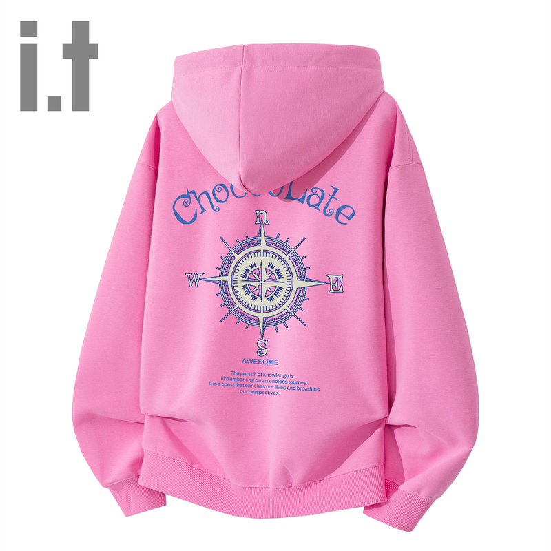 I.T Chocoolate Sports Versatile Dopamine High Street Geometric Pattern Drop Shoulder Pullover Hooded Couple Sweatshirt