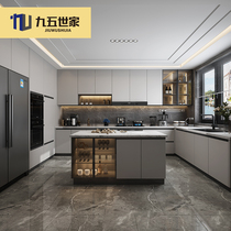 Shanghai bunny whole house custom kitchen kitchen cabinet light luxury simple love grid cabinet custom quartz stone countertop