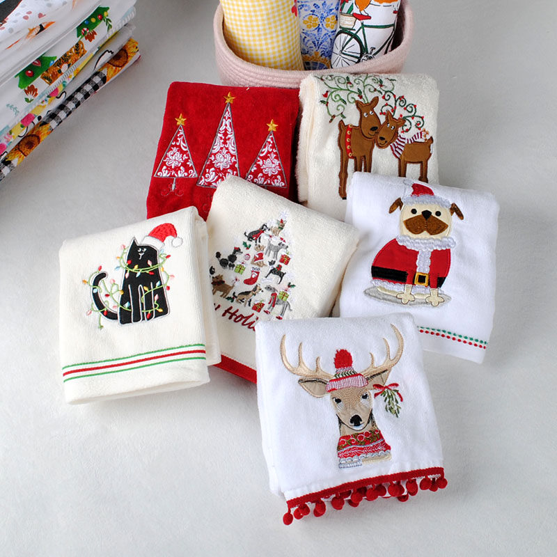 Slightly Flawless Foreign Trade Big Towel Pure Cotton Thick Solid Soft Absorbent Wash Face Towels Home European and American Christmas Embroidery Face Towels