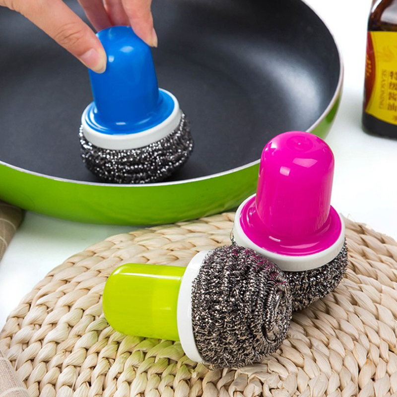 Steel wire ball washing pan brush not easy to rust, no wire cleaning ball kitchen dishwashing home short shank to oil stain clean ball