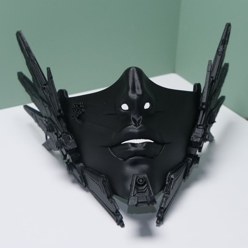 Cyber Angel Mask, wearable anime convention mask, mechanical style, cosplay, futuristic and cool face mask prop.