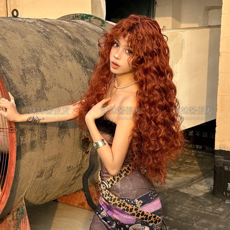 Handmade Crochet Latin American Curly Wig, Dirty Orange European and American Style, Bouncy Wool Curls, Fluffy American Style Full Head Wig