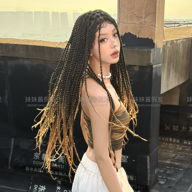Hip-Hop African Braids Full Hair Set Handmade Reggae Wig African Black Hidden Color Braids Gradient Color High-Temperature Hair