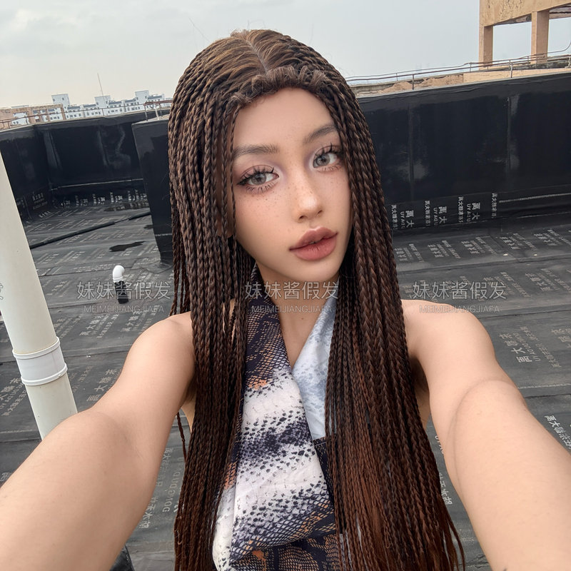 European and American Style African Dreadlocks Wig Reggae Three-Strand Braid Brown American-Style Dreadlocks Twist Braid Lace Wig Full Head Cover
