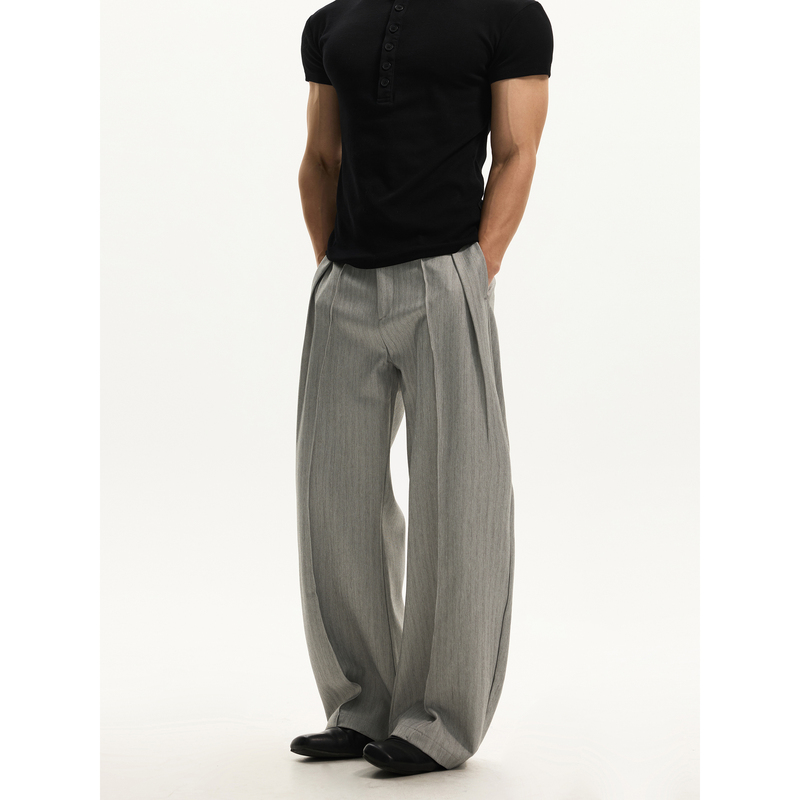 Day Ny Double Pleated Design Casual Old Money Style Men's Trousers American Retro Striped Straight Wide-Leg Pants Trendy Day Ny Double Pleated Design Casual Old Money Style Men's Trousers American Retro Striped Straight Wide-Leg Pants Trendy