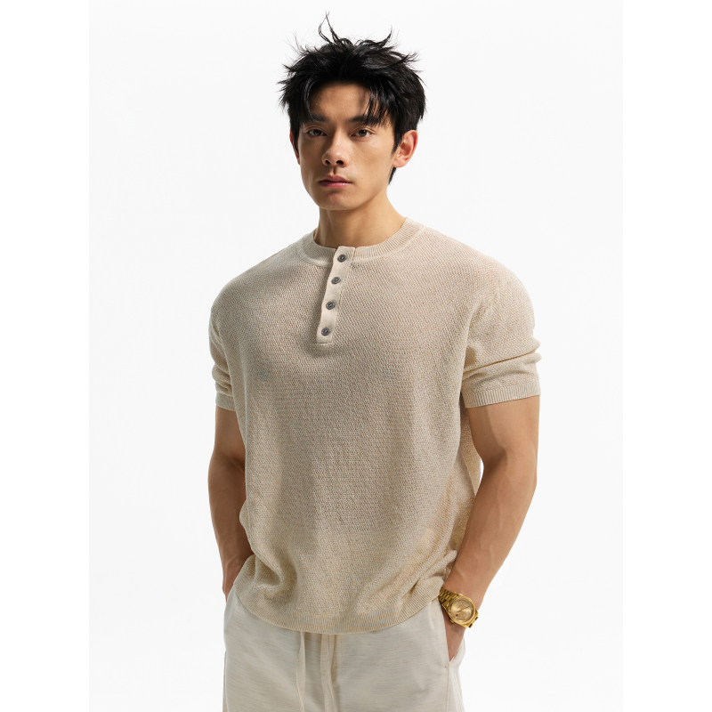 Day Ny Old Money Style Short-Sleeved Linen Blend Knit T-Shirt for Men and Women, Vacation Style Retro Casual Top Inner Wear Tee