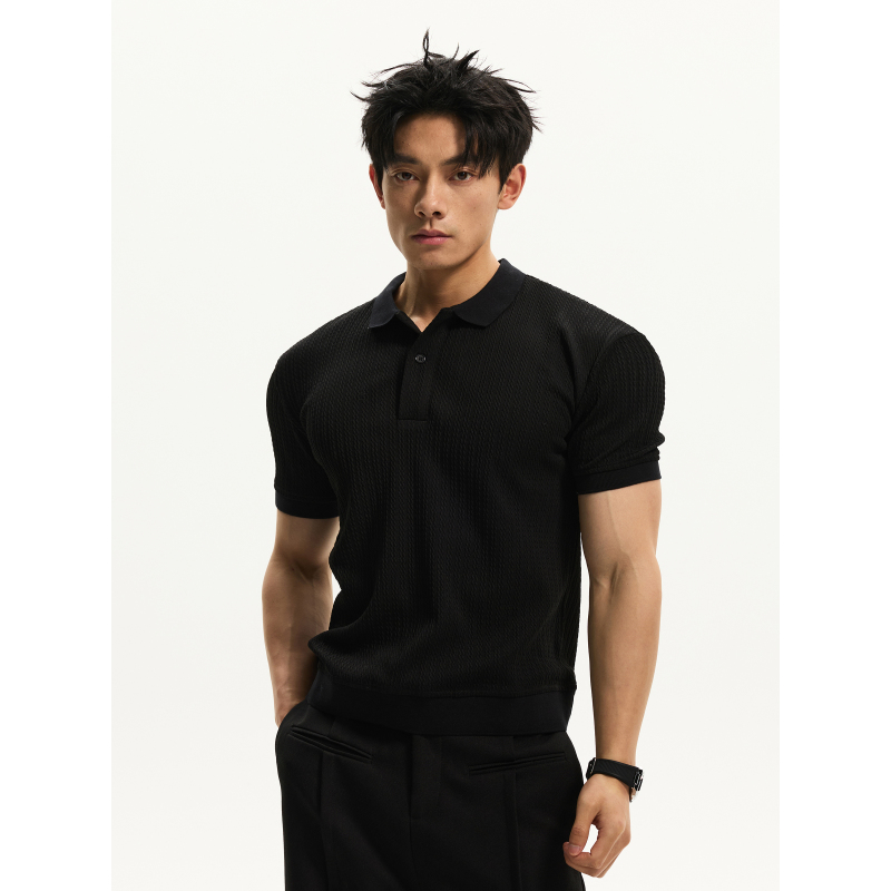 Dayny Retro Old Money Style Casual Seagull Collar Short-Sleeved T-Shirt for Men with Textured American-Style Regular Shoulder and Cuffed Sleeves Polo Shirt Dayny Retro Old Money Style Casual Seagull Collar Short-Sleeved T-Shirt for Men with Textured American-Style Regular Shoulder and Cuffed Sleeves Polo Shirt