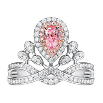 10 points natural pink diamond crown ring pink diamond ring 18K inlaid Diamond drop-shaped baby female