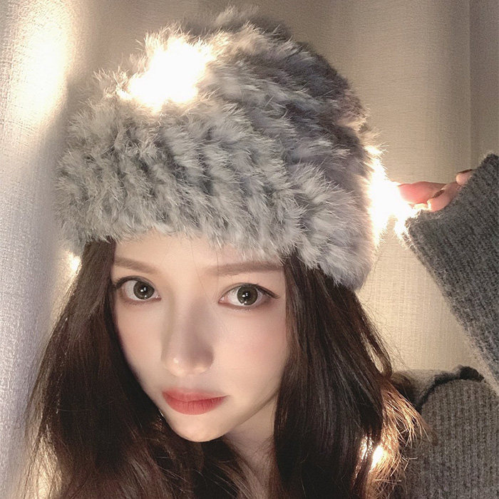 Japanese 2021 fur hat women autumn winter hand-knitten bun head fur hat female rabbit hair warm ear protection wool hat