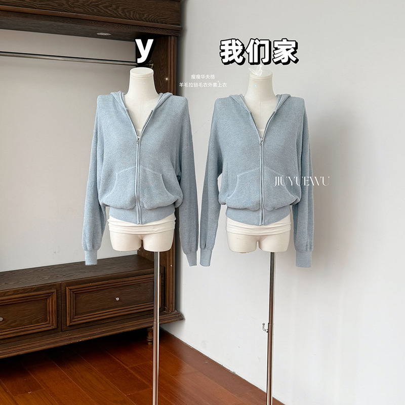 Jiuyuewu Super Soft Slim Waffle Wool Zipper Sweater Jacket for Women Autumn/Winter 2026 New Top Jiuyuewu Super Soft Slim Waffle Wool Zipper Sweater Jacket for Women Autumn/Winter 2026 New Top