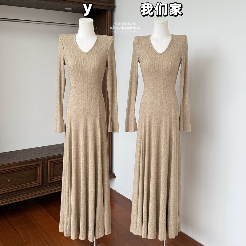 Jiuyuewu Long-Sleeve Base Layer Spring and Autumn Dress for Women 2026 New Autumn High-End Knit Dress for Layering