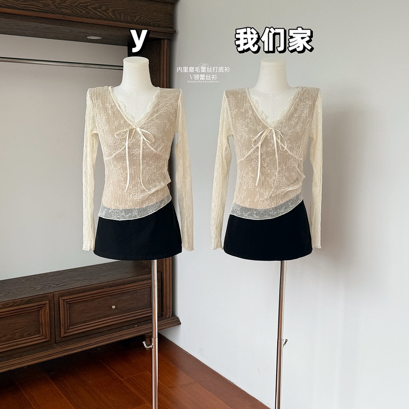 September 5Th Heartwarming Story~ Fashionable Upgraded Inner Layer with Brushed Lace Base Layer, Layered with a V-Neck Lace Top September 5Th Heartwarming Story~ Fashionable Upgraded Inner Layer with Brushed Lace Base Layer, Layered with a V-Neck Lace Top