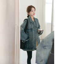 Punk and uninhibited ~ maternity wear autumn jacket BF style chic retro denim street style mom casual jacket