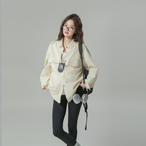 Maternity mid-length coat womens tops loose and small 2024 spring and autumn design retro lazy style shirt