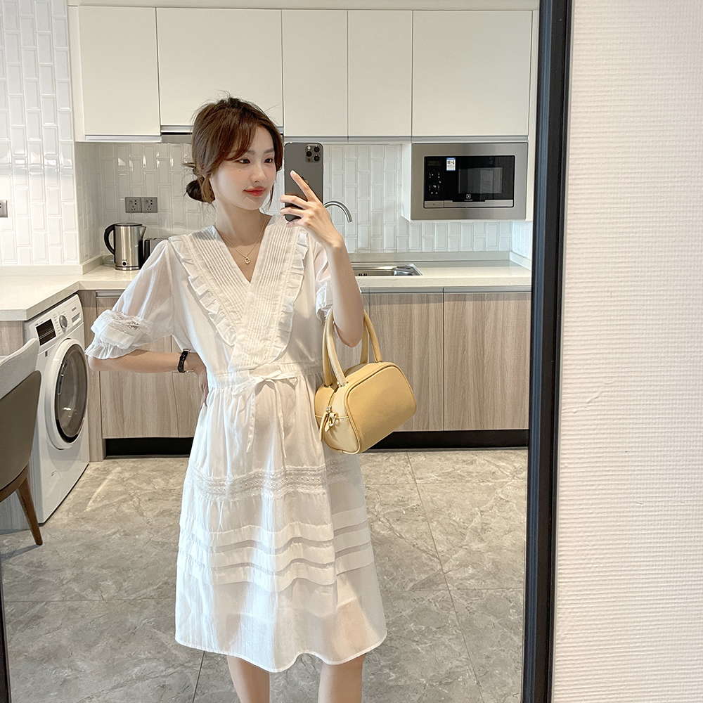 Dating sweet and cool private dress ~ pregnant woman summer loaded with superior sense new web red little child boomer midlength dress